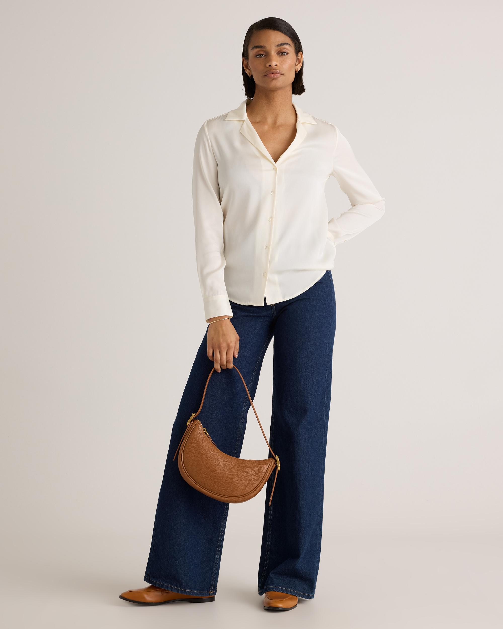 Quince | Women's 100% Washable Silk Stretch Notch Collar Blouse Size XL Product Image