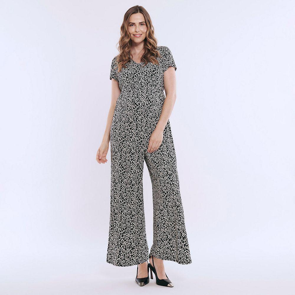 Maternity Motherhood® V-Neck Jumpsuit, Women's, Size: Small-Mat, Black White Animal Product Image