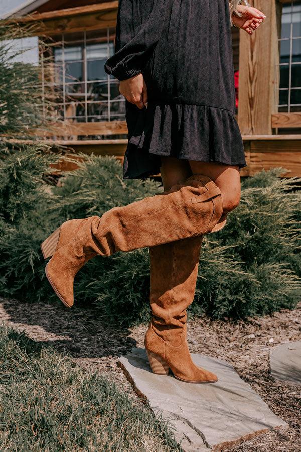 The Ava Faux Suede Thigh High Boot In Brown Product Image