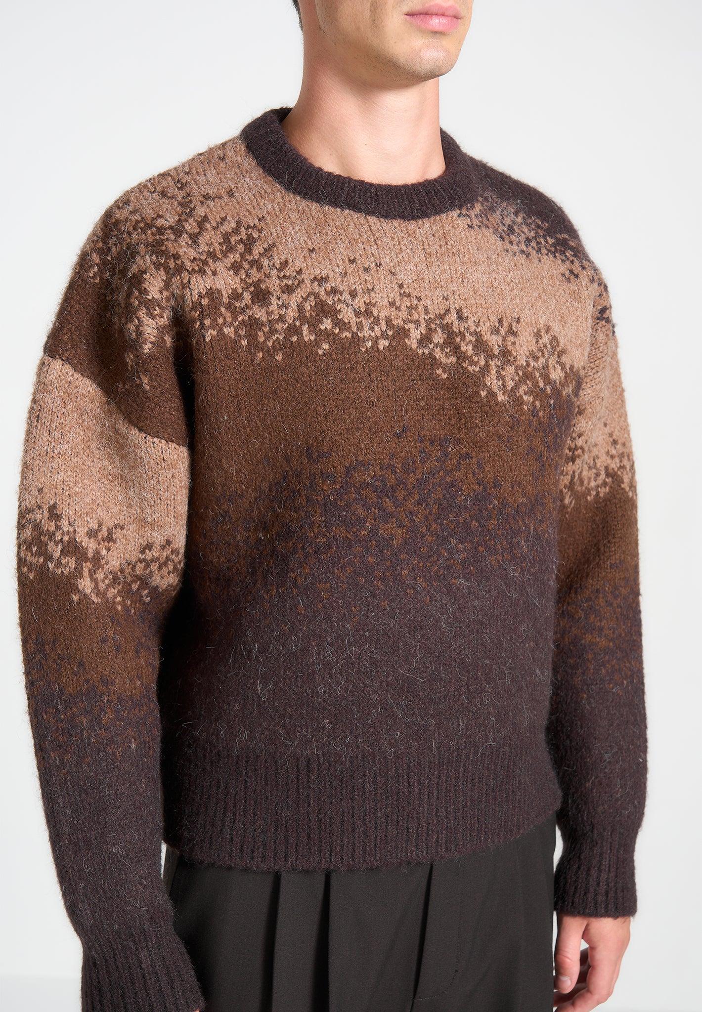 Ombré Knit Crewneck Sweater - Brown Male Product Image