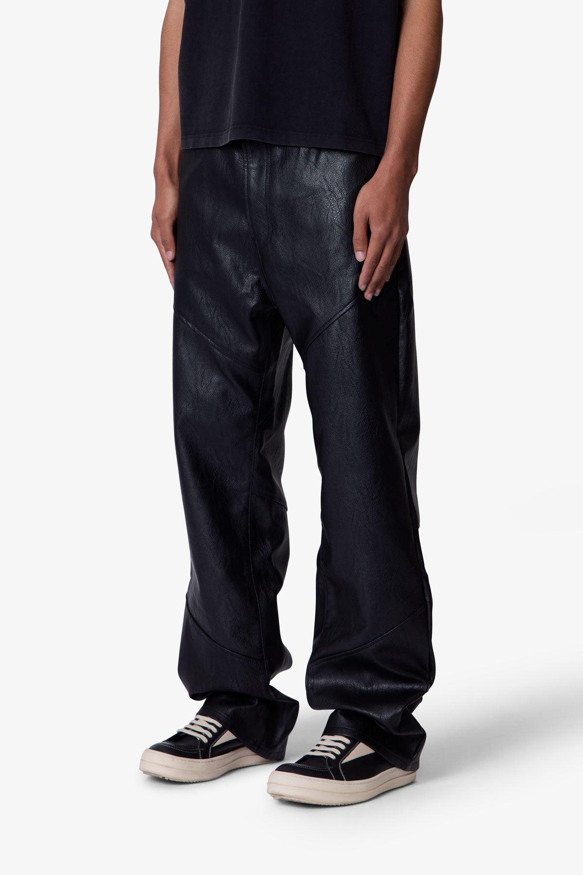 Ultra Baggy Paneled Leather Pants - Black Product Image