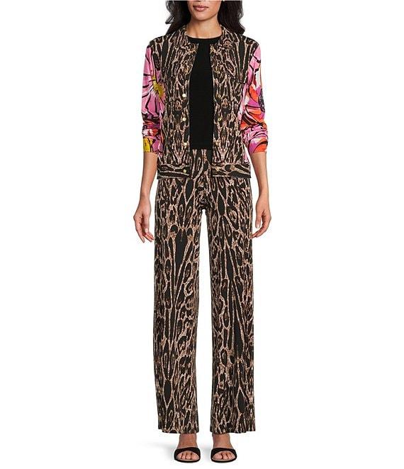 Eva Varro Coordinating Abstract Animal Floral Print Notch Collar Long Sleeve Short Jean Jacket Product Image