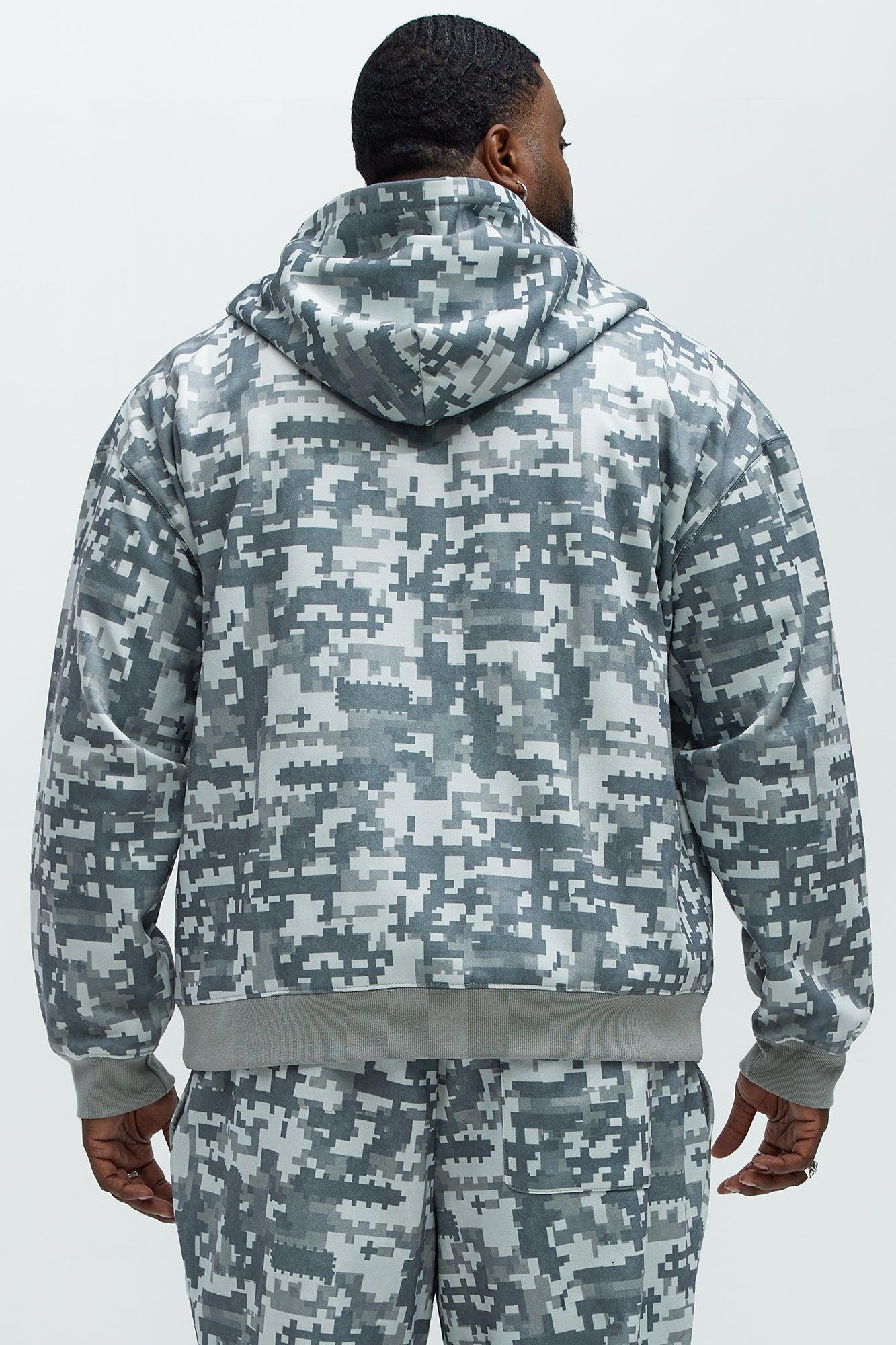 Digi Camo Oversized Zip Up Hoodie - Grey/combo Product Image