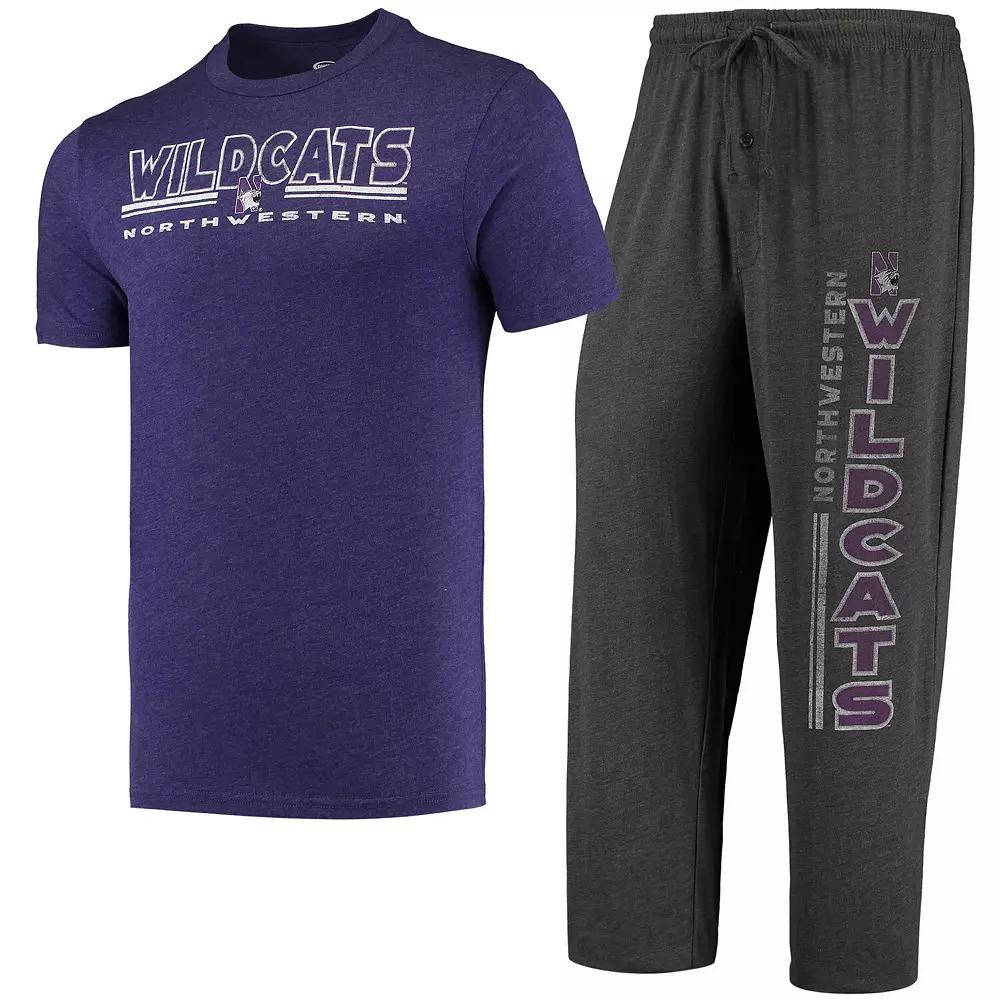 Men's Concepts Sport Heathered Charcoal/Purple Northwestern Wildcats Meter T-Shirt & Pants Sleep Set,  Product Image