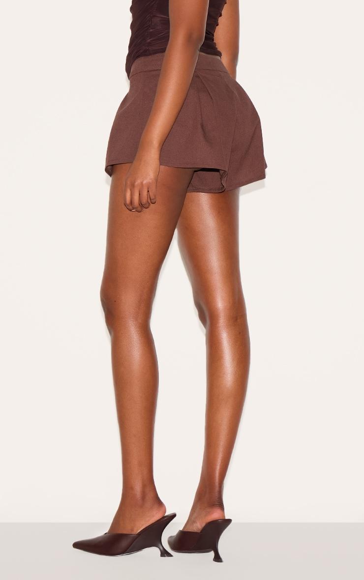 Chocolate Linen Blend Pleat Detail Tailored Shorts Product Image