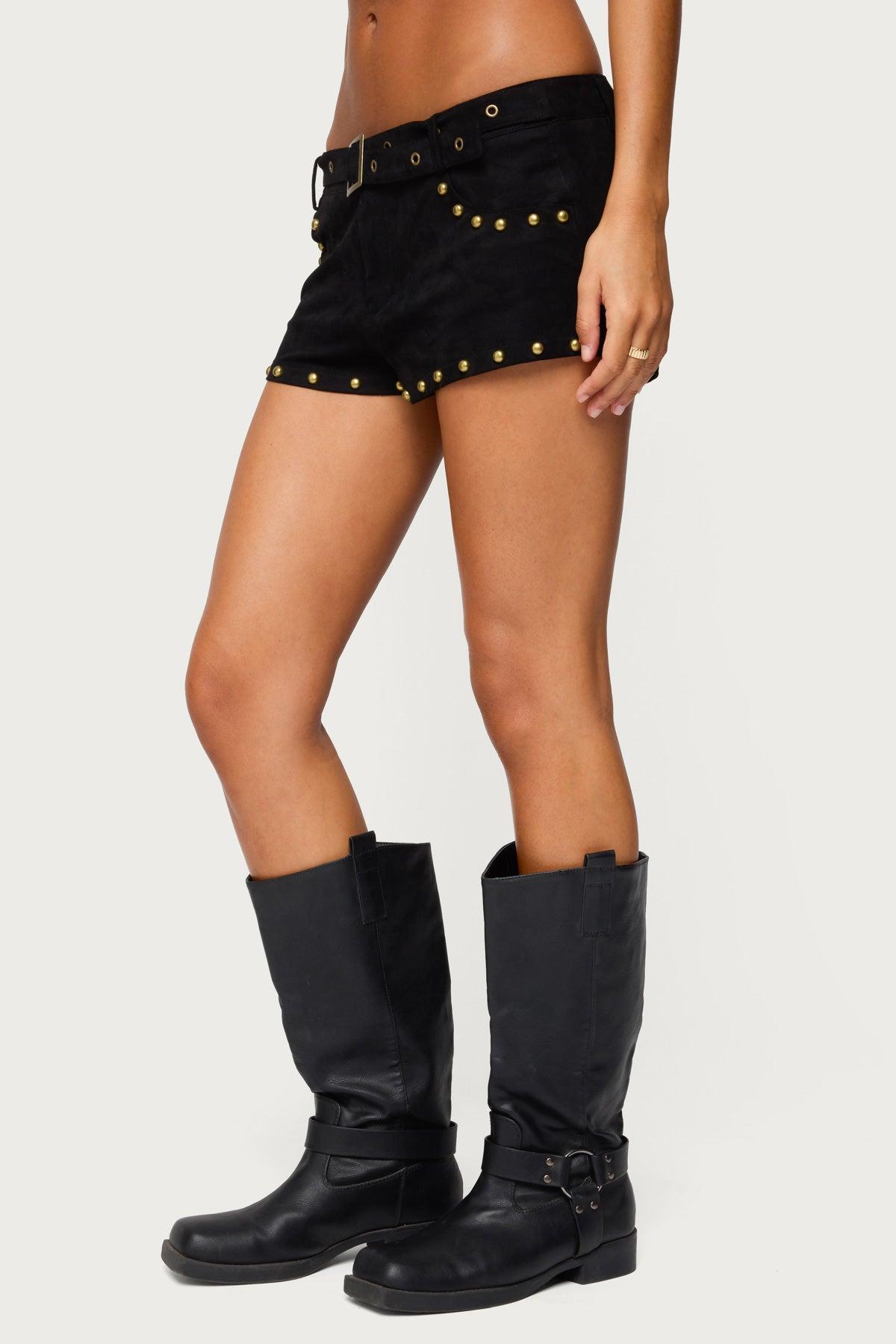 Studded Faux Suede Micro Shorts Product Image