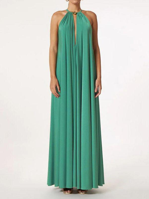 Sleeveless Solid Color Deep V-Neck Maxi Dresses Product Image