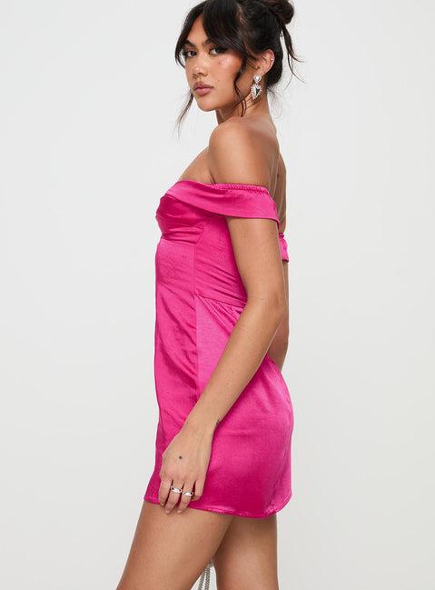 Rava Off The Shoulder Mini Dress Hot Pink Product Image