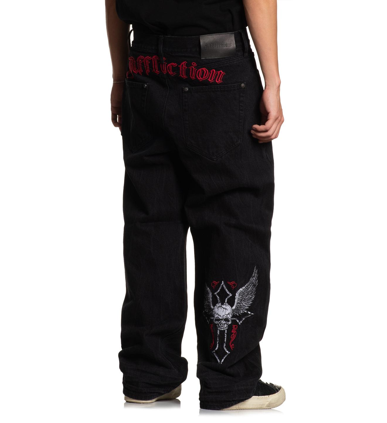 Wide Leg Live Fast Black Jeans Male Product Image