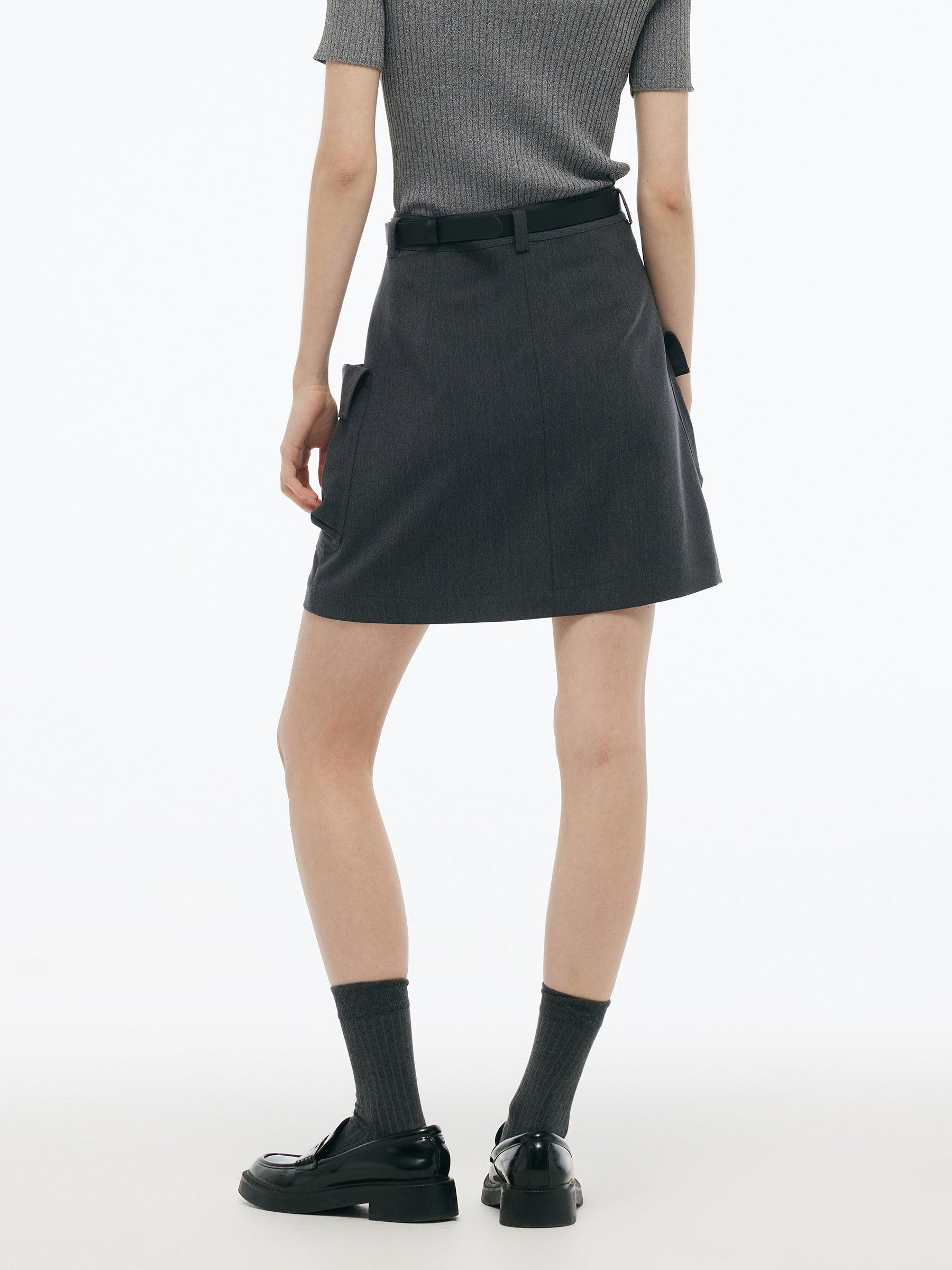 H-Line Women Stretchy Cargo Skirt With Leather Belt Product Image