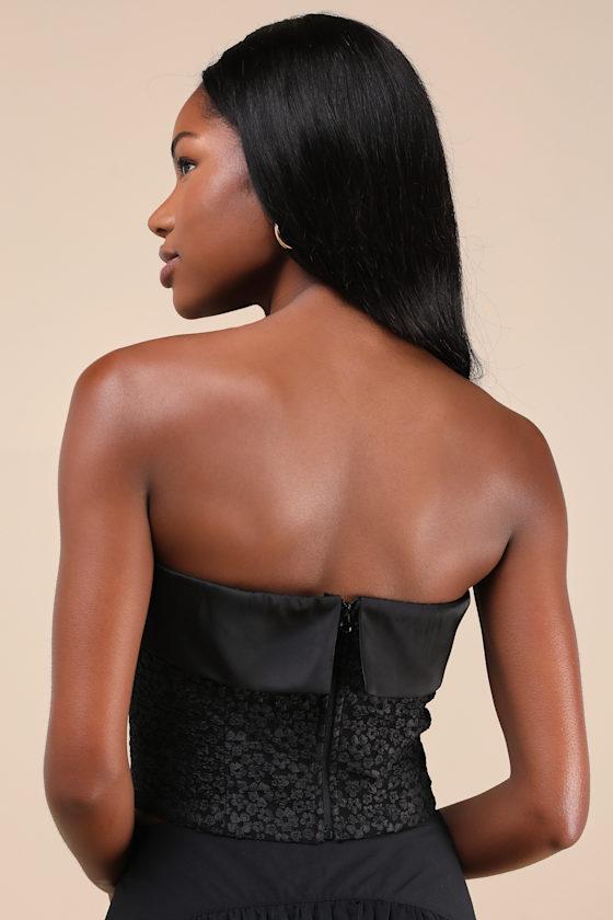 Envied Confidence Black Jacquard Cropped Strapless Top Product Image
