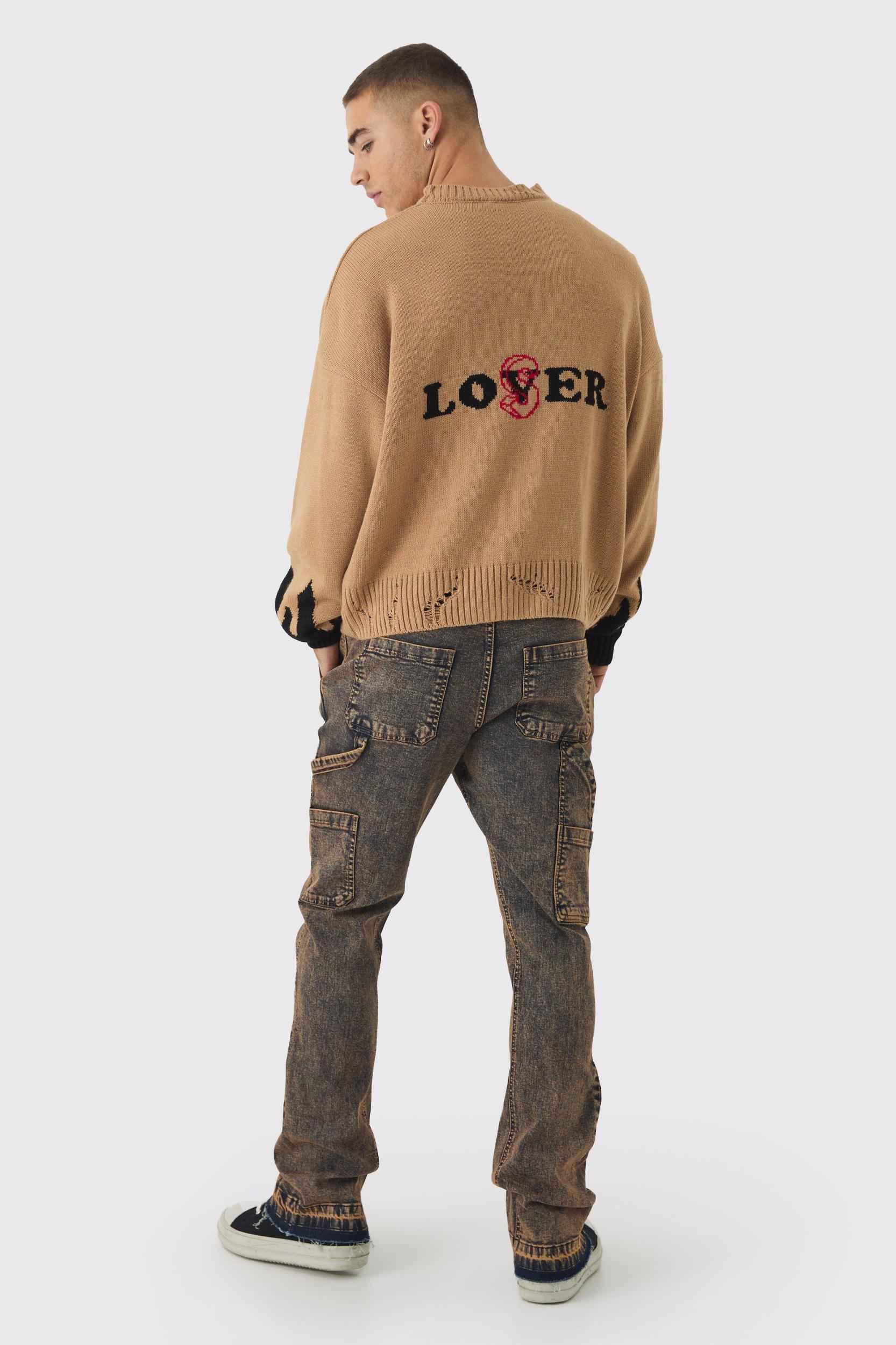 Stretch Skinny Gusset Detail Carpenter Flared Jeans | boohooMAN USA Product Image