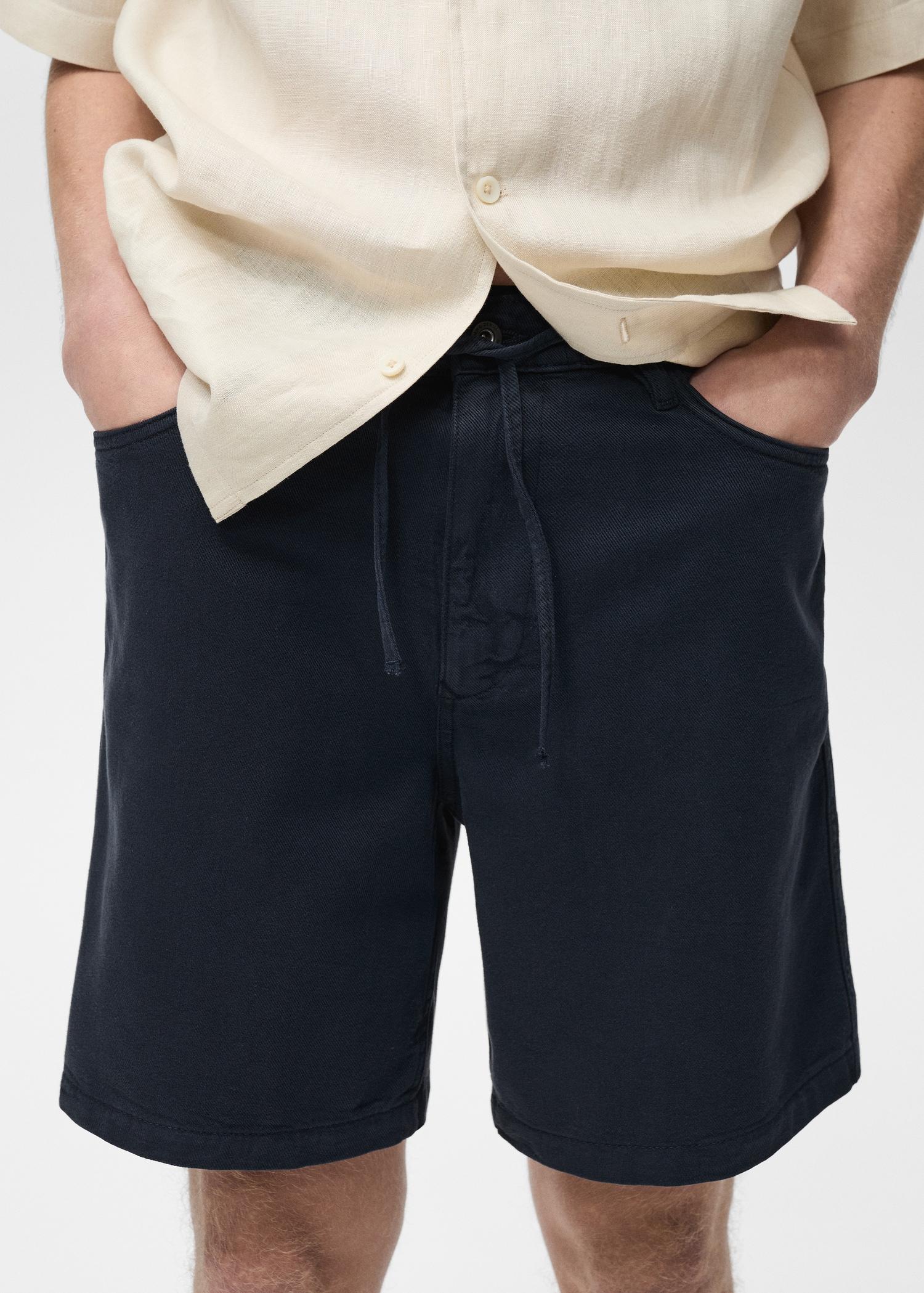 Denim bermuda shorts with drawstring - Men | MANGO USA Product Image