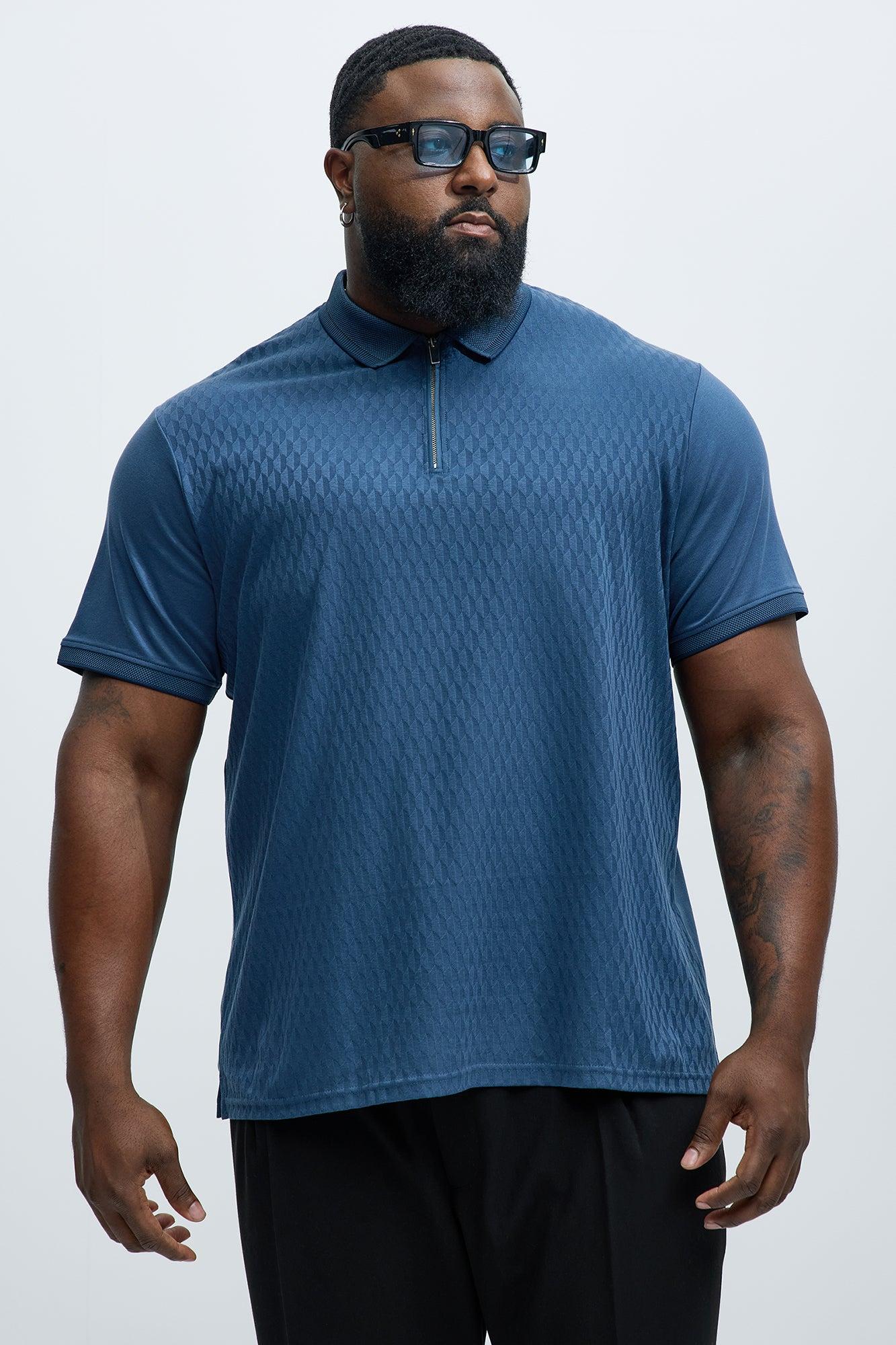 Textured Short Sleeve Quarter Zip Polo - Blue Product Image