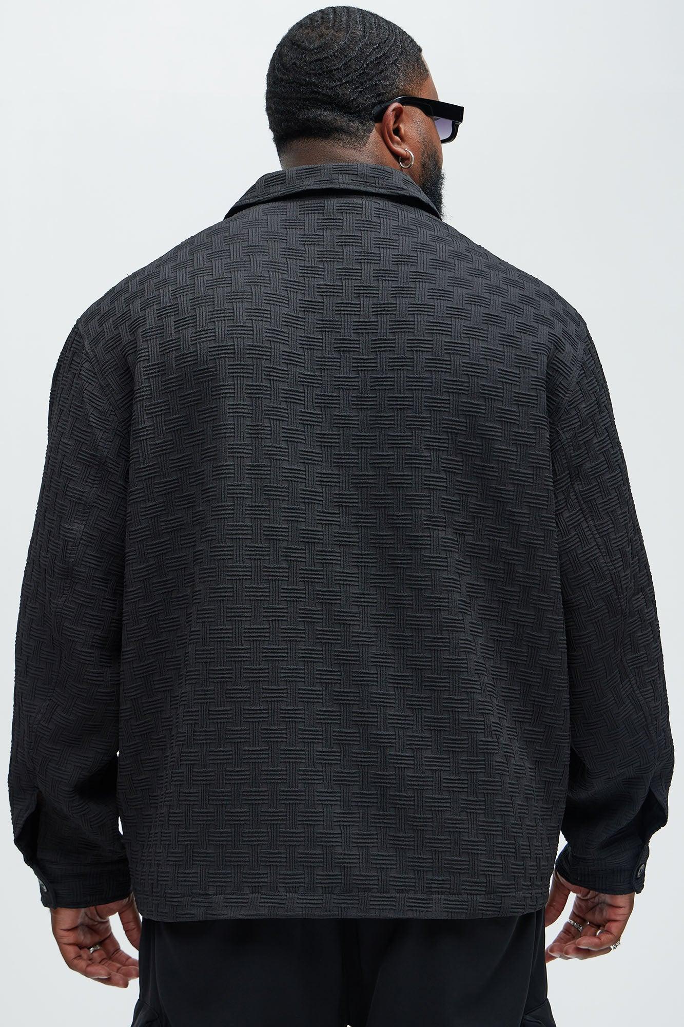 Gene Textured Weave Button Up Shirt - Black Product Image