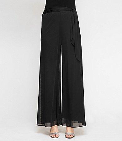 Alex Evenings Tie Waist Wide Leg Mid Rise Flowy Mesh Pants Product Image
