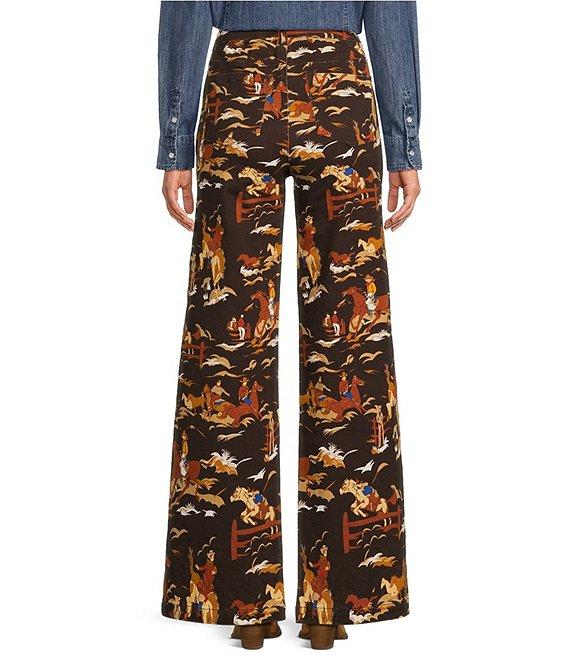 Reba Rodeo Cowboy Western Print Denim Twill High Rise Wide Leg Denim Jeans Product Image