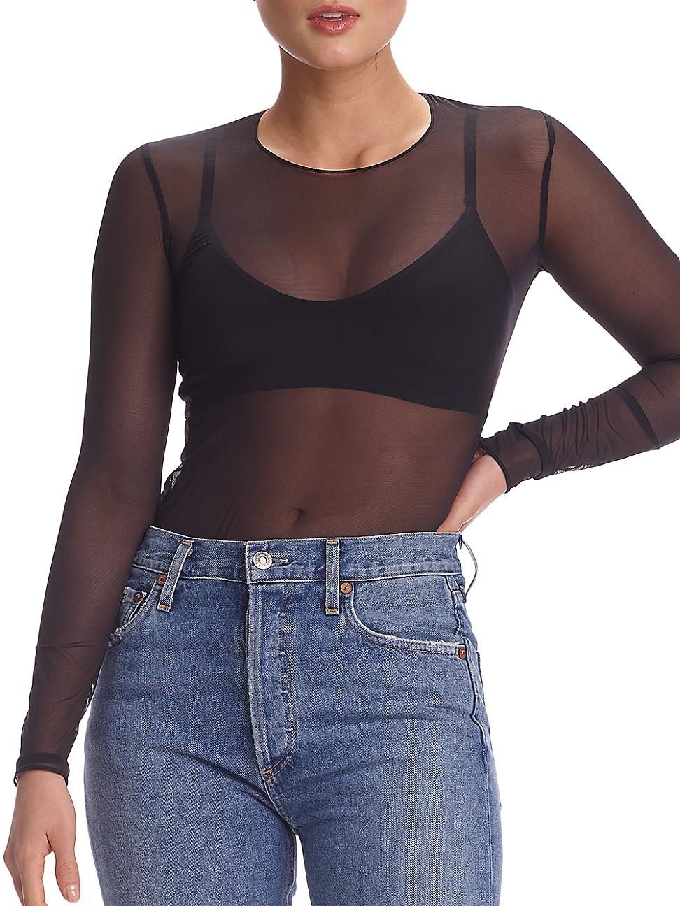 Womens Chic Mesh Long-Sleeve Blouse Product Image