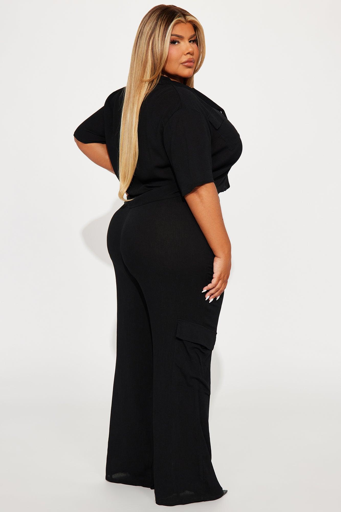 Breezy Paradise Linen Cover Up Cargo Pants Set - Black Product Image