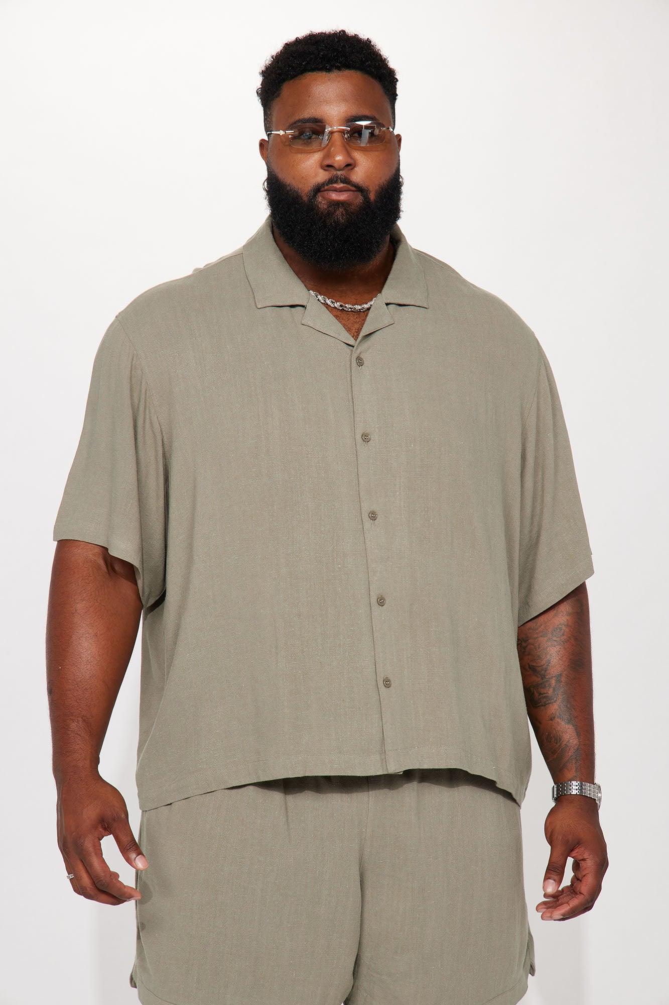 Can't Quit Textured Linen Button Up Shirt - Olive Product Image