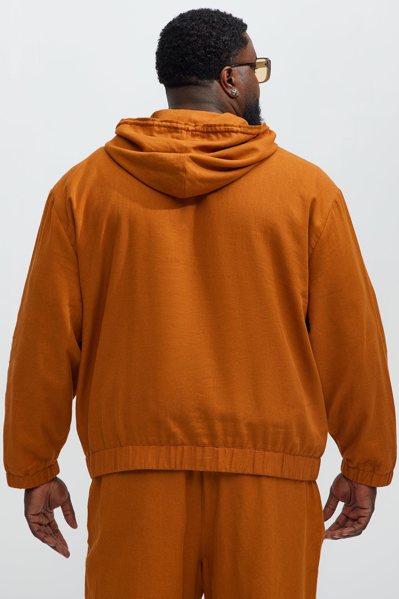 Bahamas Linen Relaxed Quarter Zip Hoodie - Rust Male Product Image