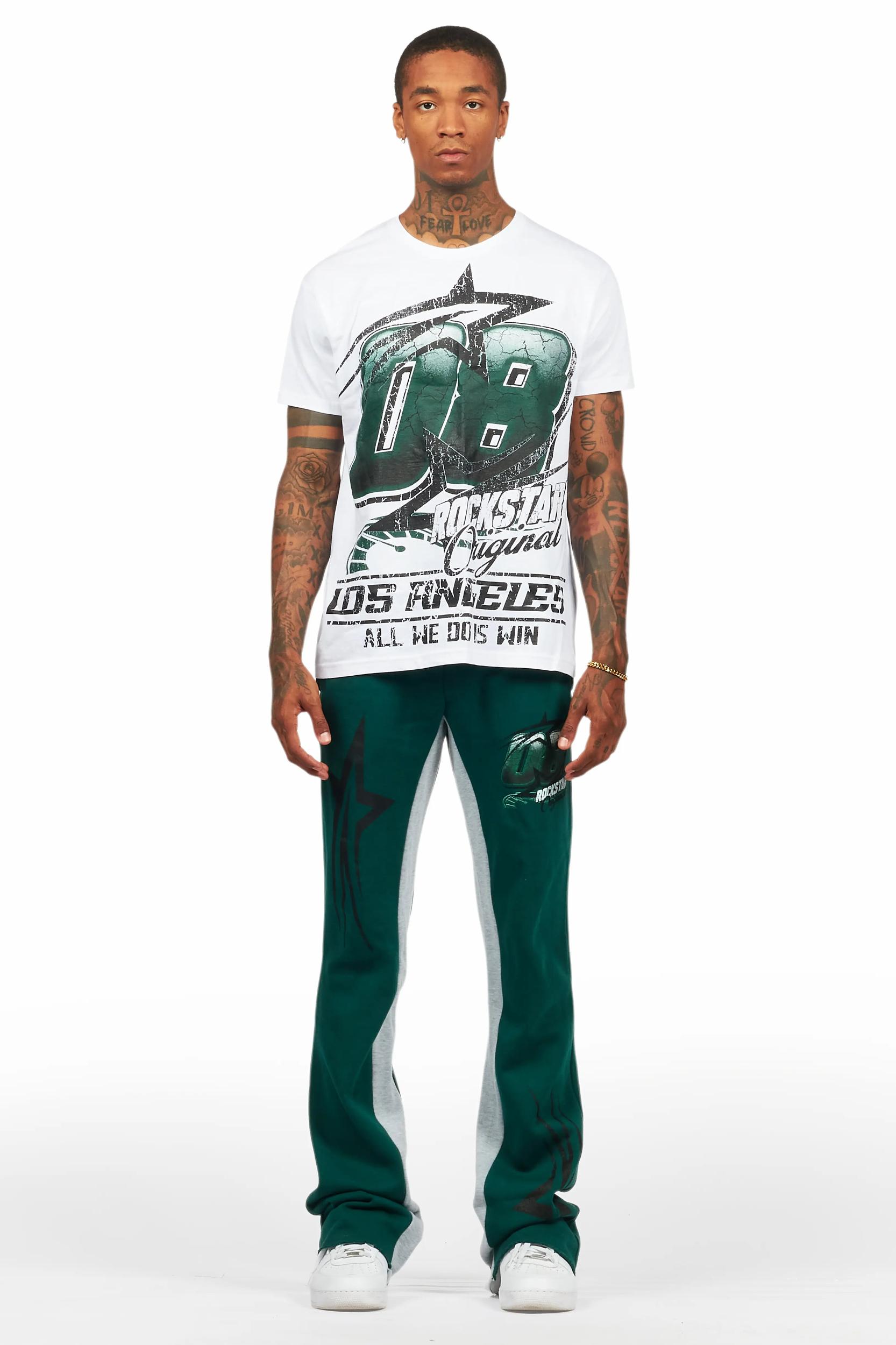 Kastell White/Green T-Shirt/Stacked Baggy Track Pant Set Male Product Image