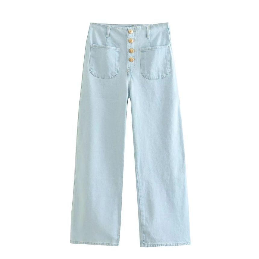 High Waist Button Fly Wide Leg Jeans Product Image