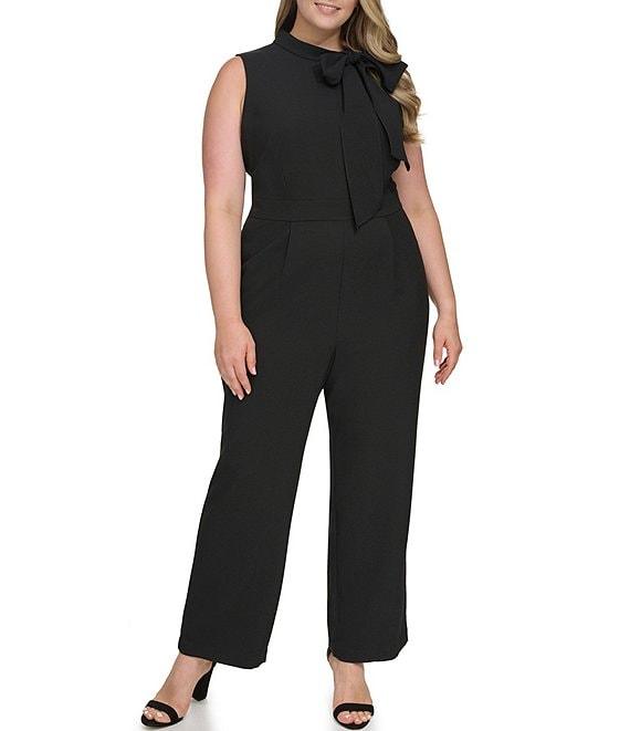 Vince Camuto Plus Size Bow Tie Halter Neck Sleeveless Stretch Crepe Jumpsuit Product Image