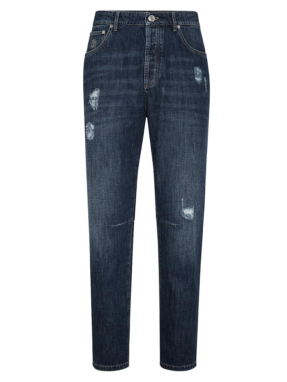 Mens Lightweight Denim Leisure Fit Five Pocket Jeans with Rips Product Image