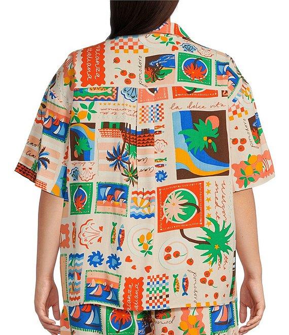 Sugarlips Plus Postcard Print Coordinating Short Sleeve Shirt Product Image