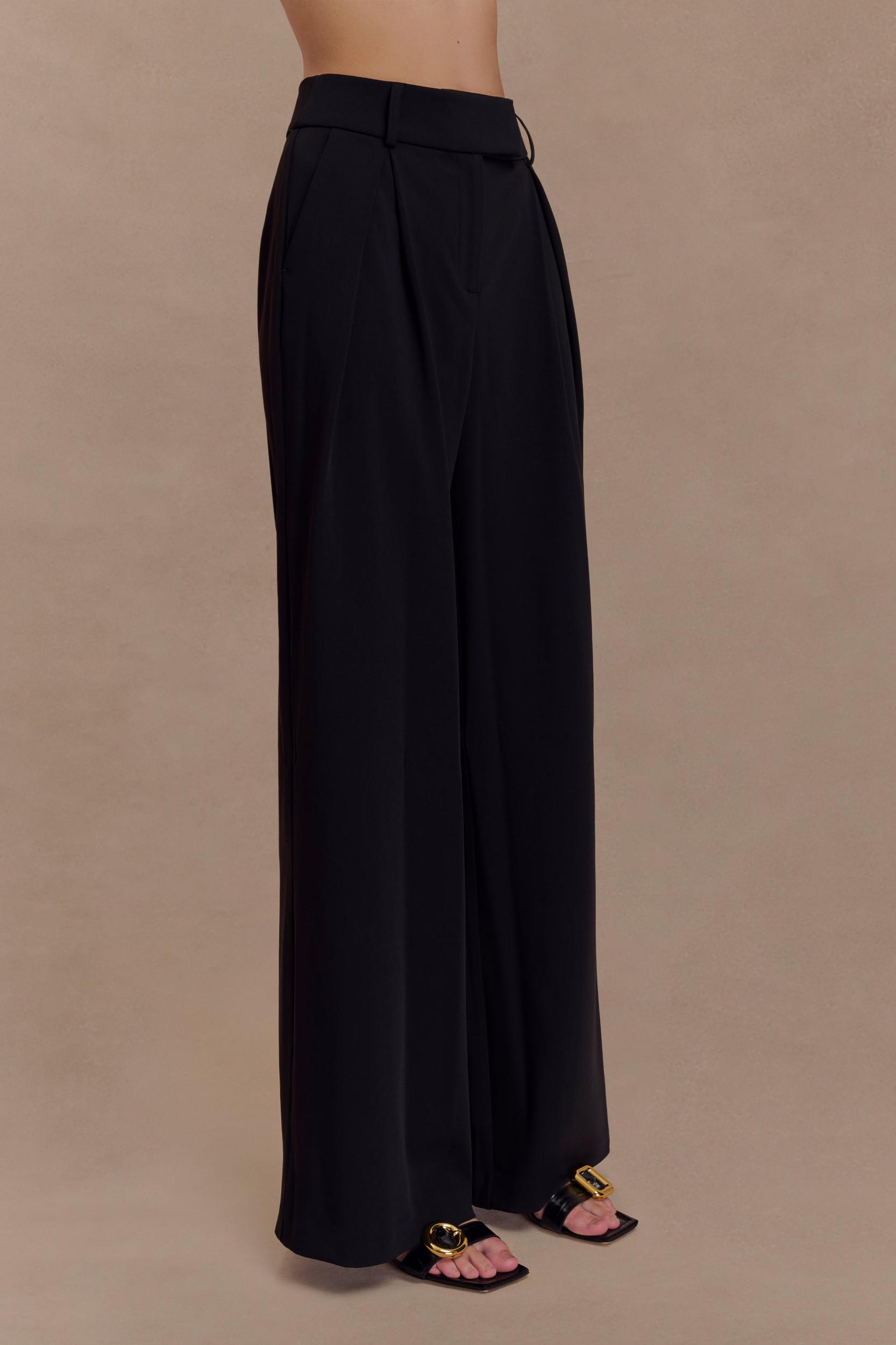 Jacqueline Pleated Wide Leg Pants - Black Product Image
