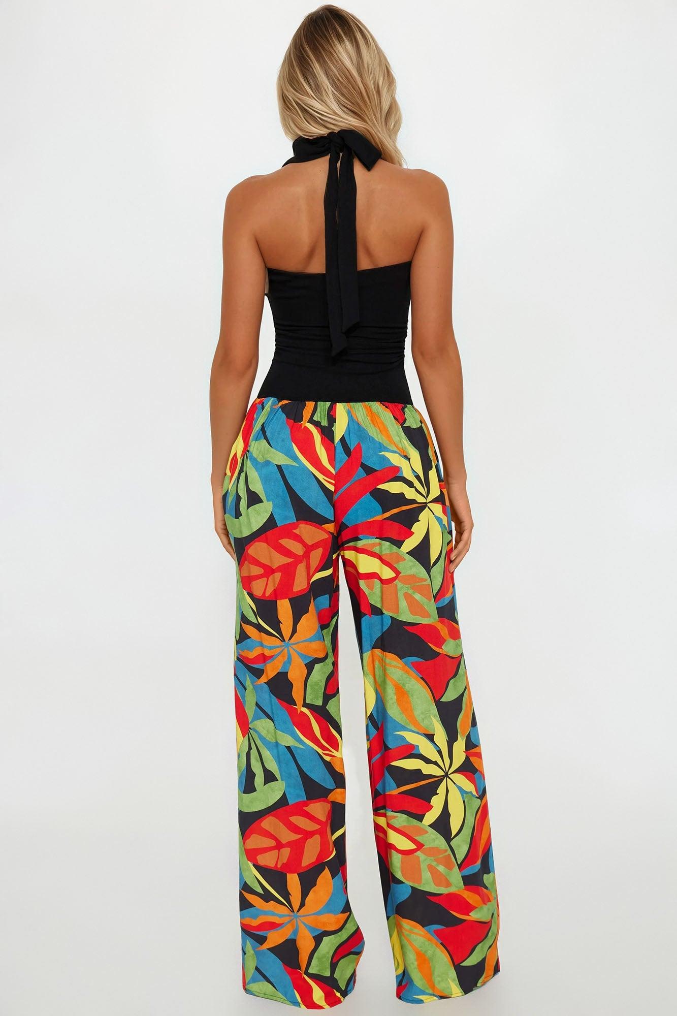 Maeve Tropical Halter Jumpsuit - Black/combo Product Image