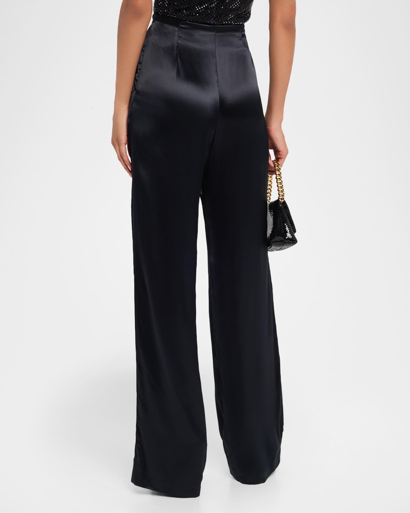 Pleated Satin Straight-Leg Trousers Product Image