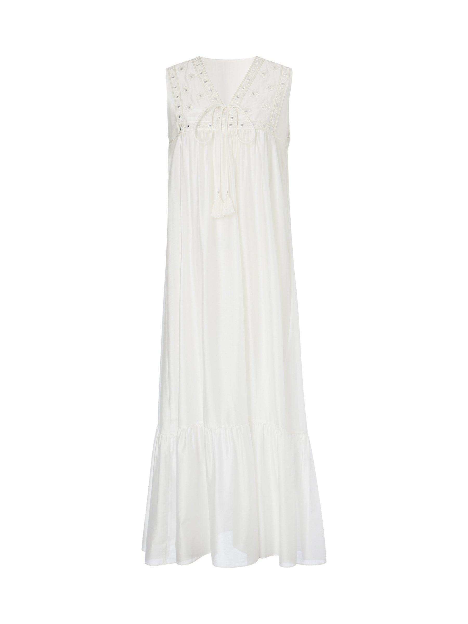 Tencel Blend Embroidered Women Sleeveless Maxi Dress Product Image