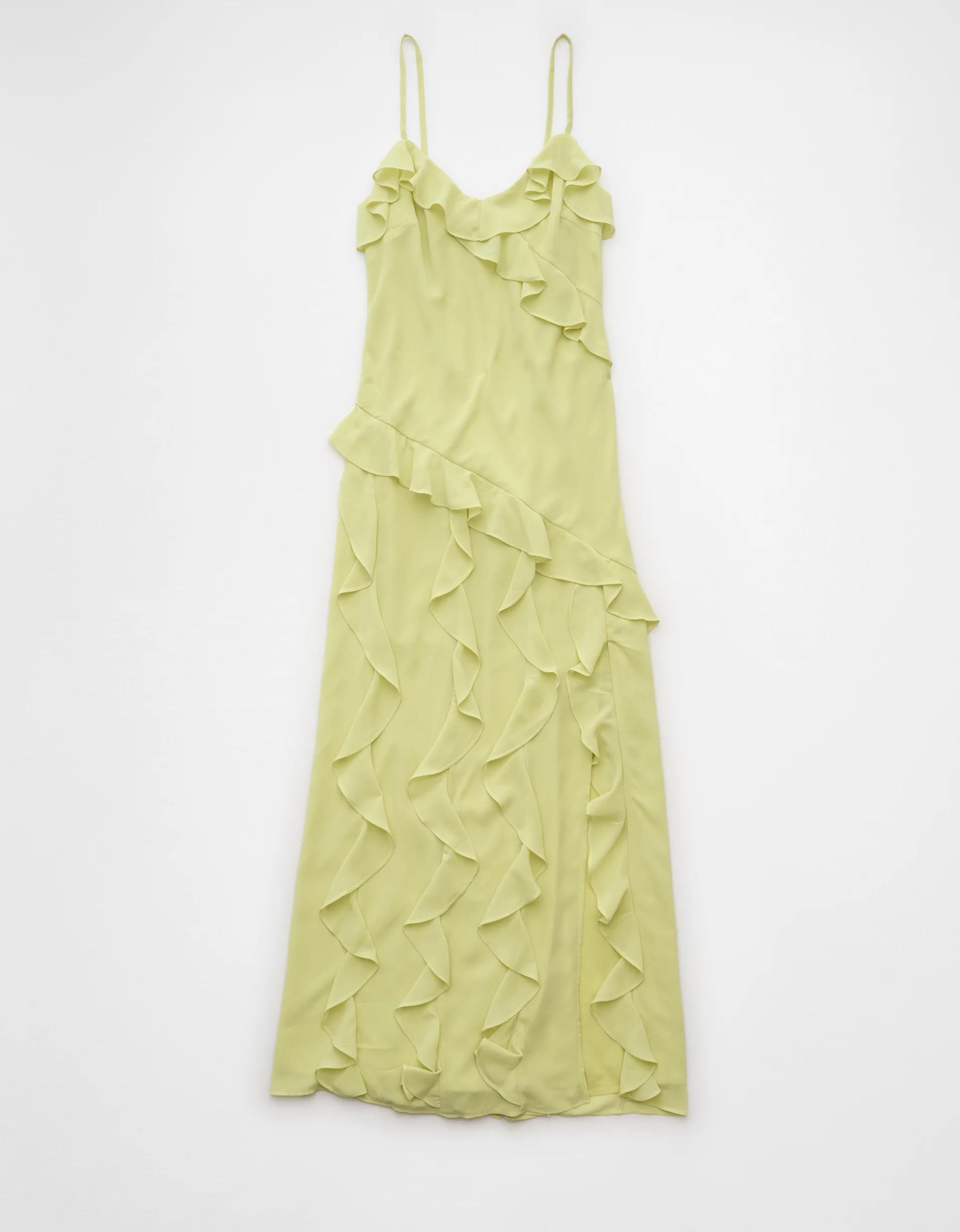 AE Asymmetrical Ruffle Maxi Slip Dress Product Image