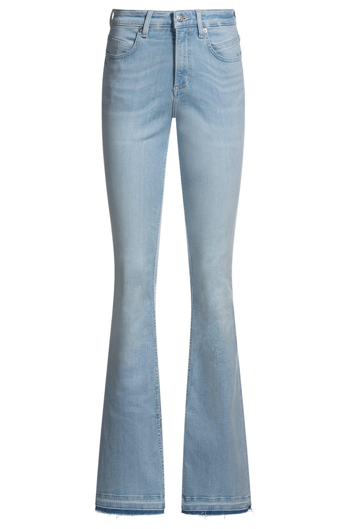 Bootcut jeans in blue stretch denim with slit hems Product Image