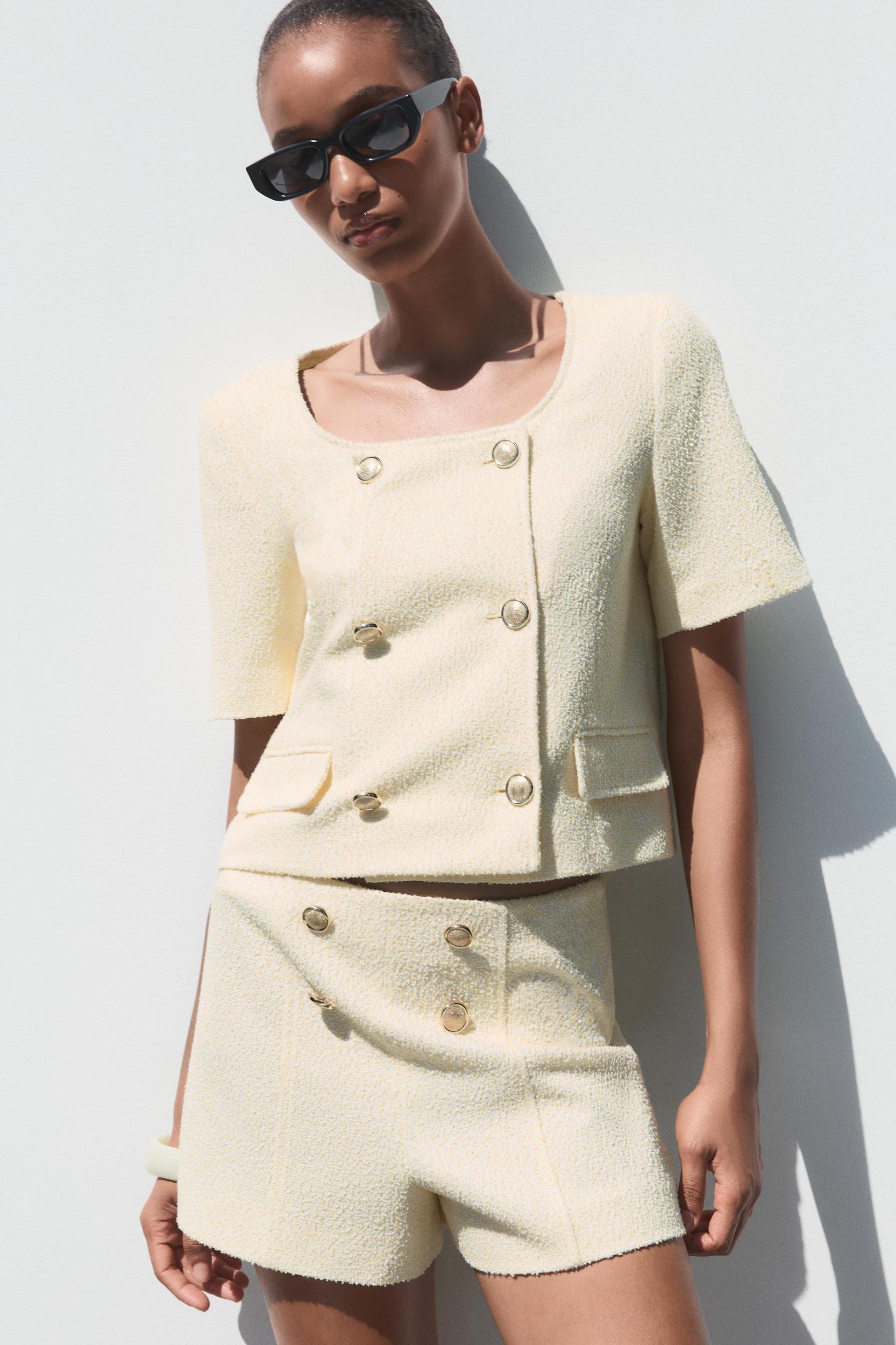 TEXTURED SHORTS WITH GOLD BUTTONS Product Image