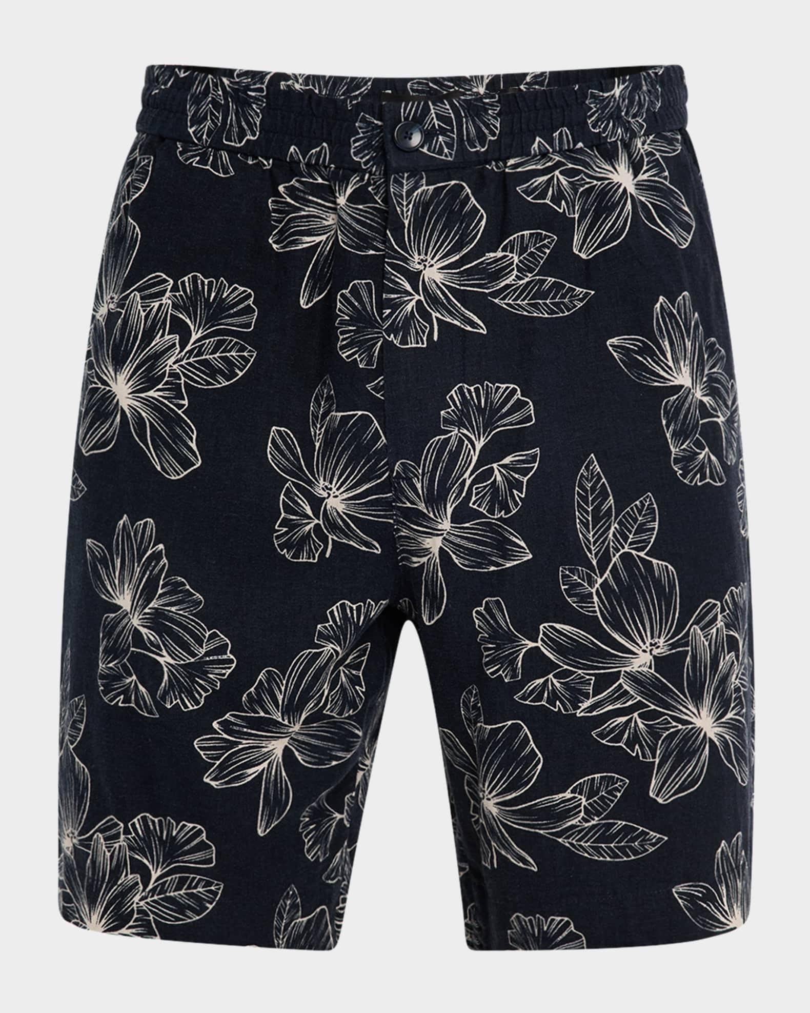 Men's Floral Linen-Blend Beach Shorts Product Image