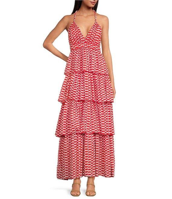 Ro's Garden Nevada Tiered V-Neck Sleeveless Maxi Dress Product Image