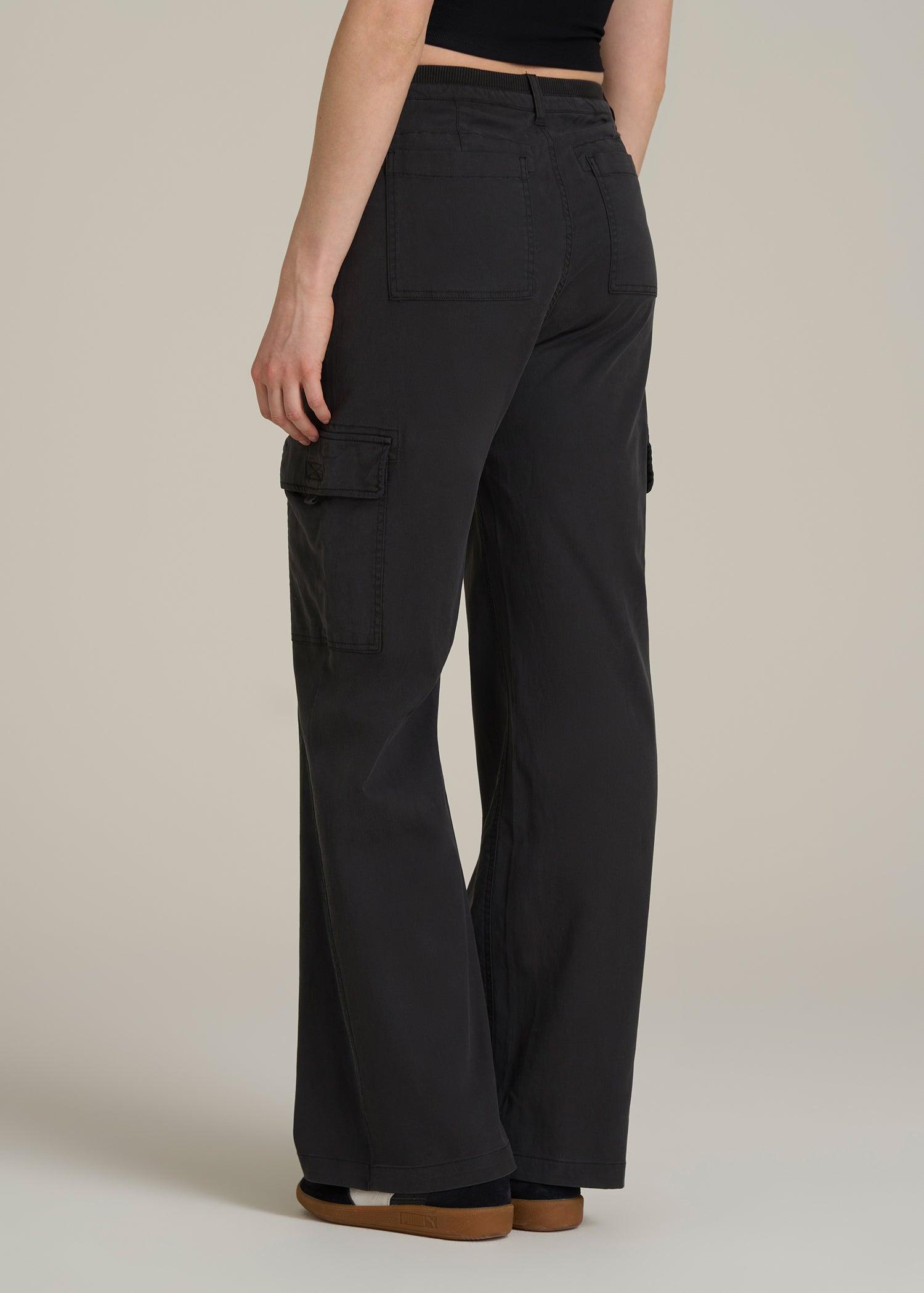 Garment Dyed Wide Leg Cargo Pants for Tall Women in Washed Vintage Black Female Product Image
