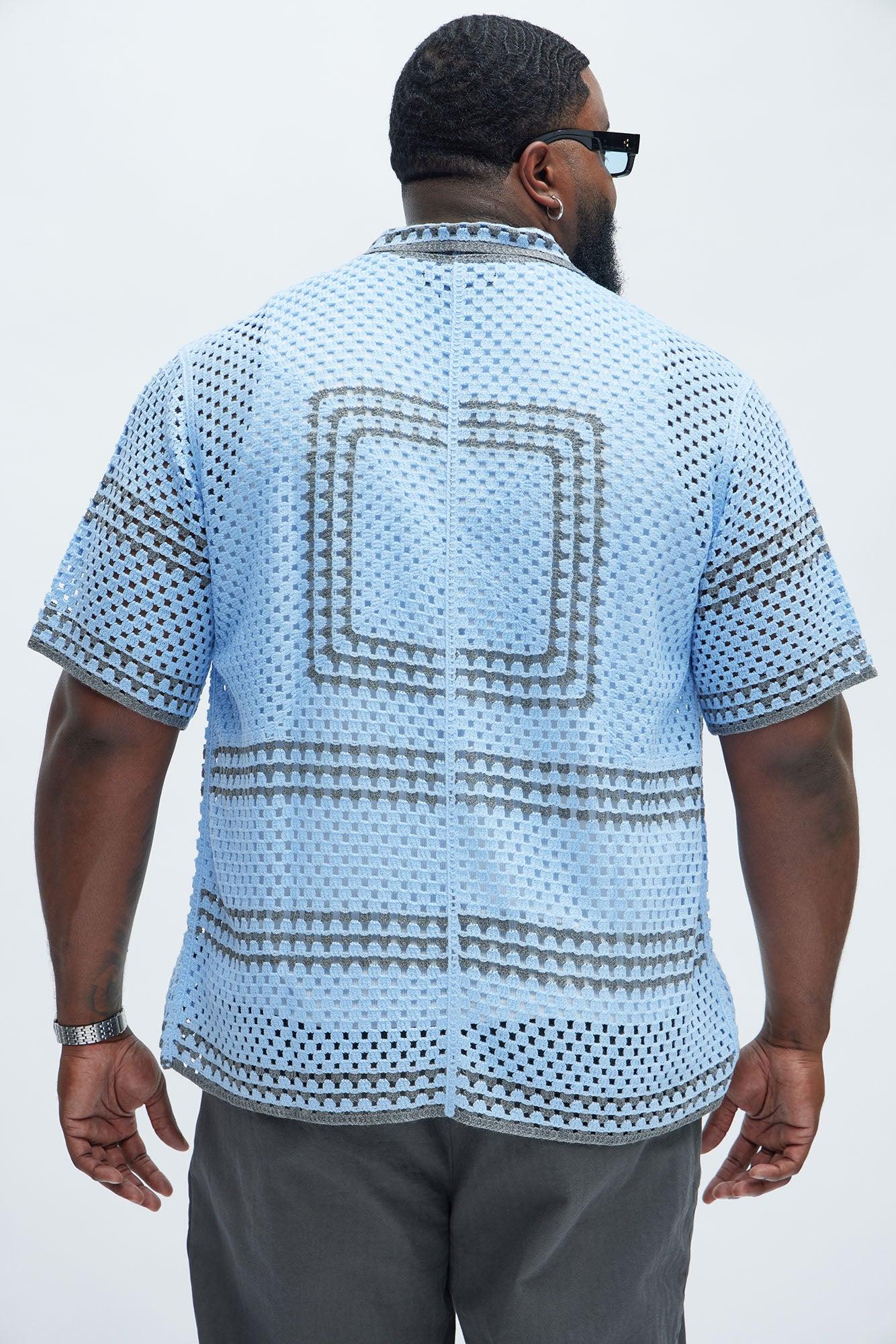 Allston Crochet Knit Shirt - Blue/combo Product Image