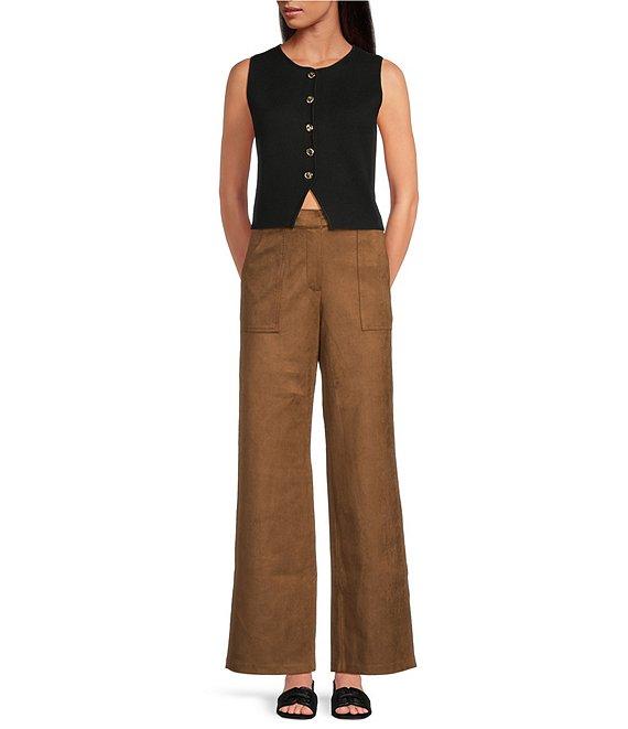 Lucy Paris Diana High Rise Wide Leg Faux Suede Trouser Pants Product Image