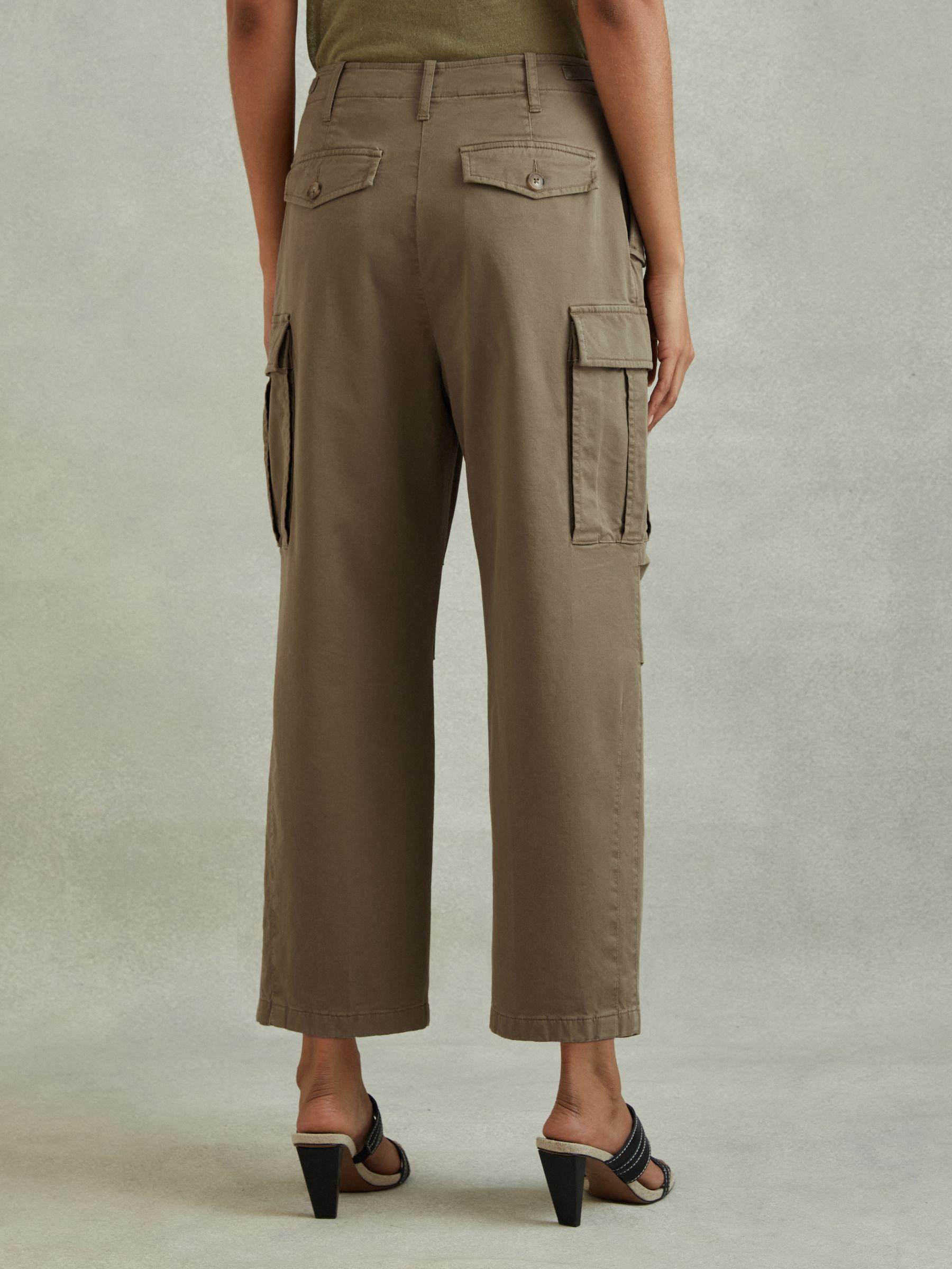 Cotton Blend Tapered Combat Trousers in Khaki Product Image