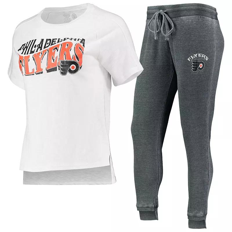 Women's Concepts Sport Charcoal/White Philadelphia Flyers Resurgence Slub Burnout Raglan T-Shirt & Joggers Sleep Set,  Product Image