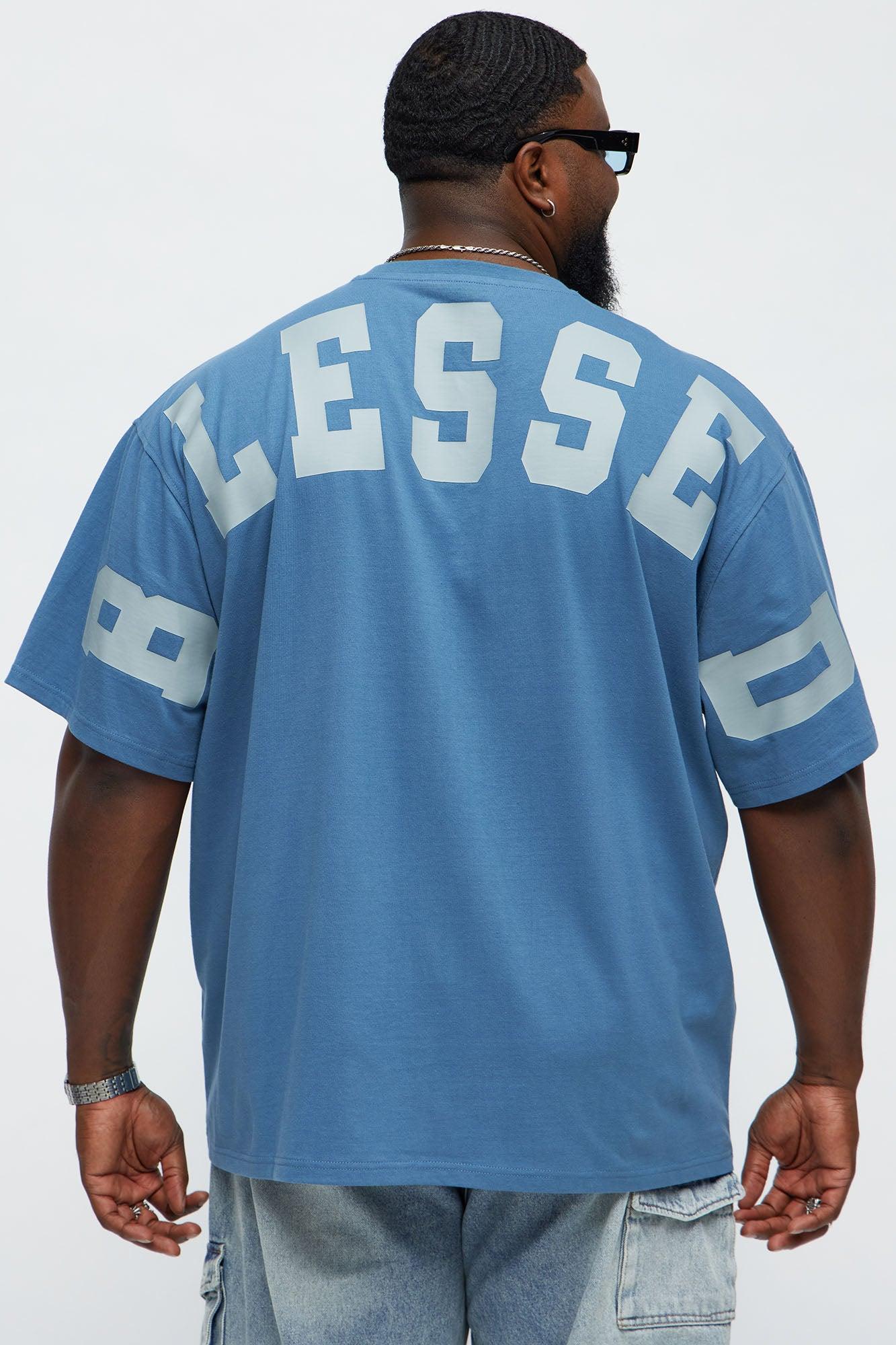 Short Sleeve Blessed Puff Print Tee - Blue Male Product Image