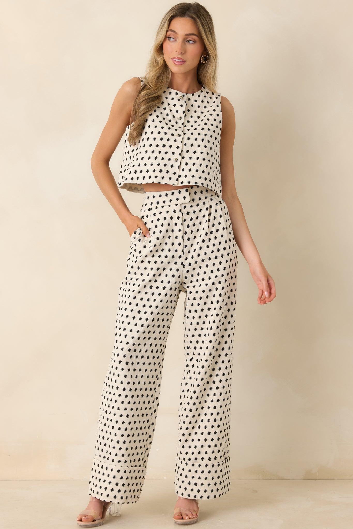FRNCH Nautilus Ivory & Black Cotton Linen Vest Product Image