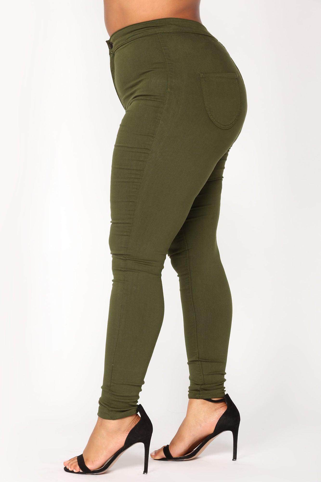 Super High Waist Denim Skinnies - Olive Product Image