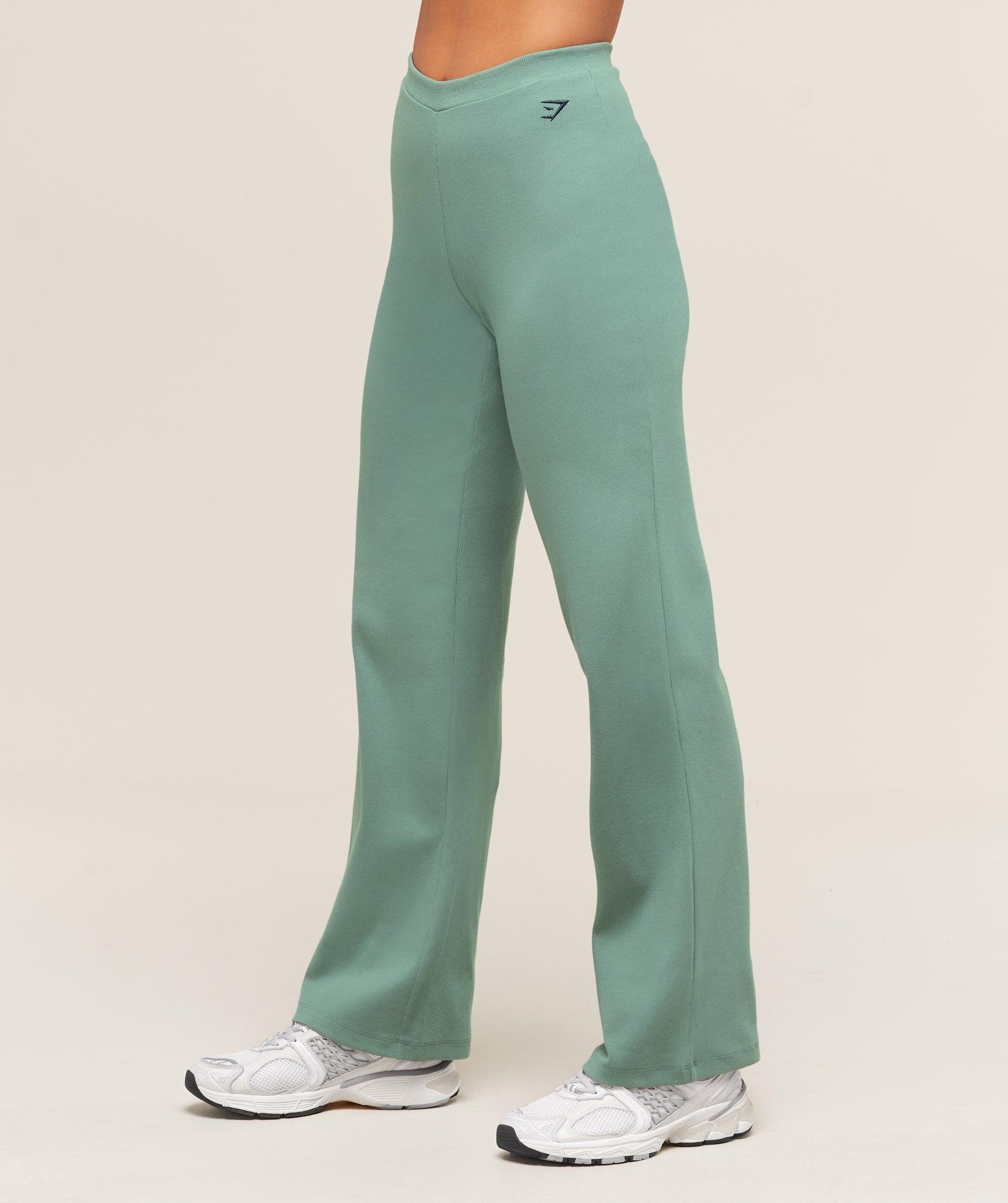 Gymshark Ribbed Cotton Straight Leg Pants - Celeste Blue/Heavy Blue Female Product Image