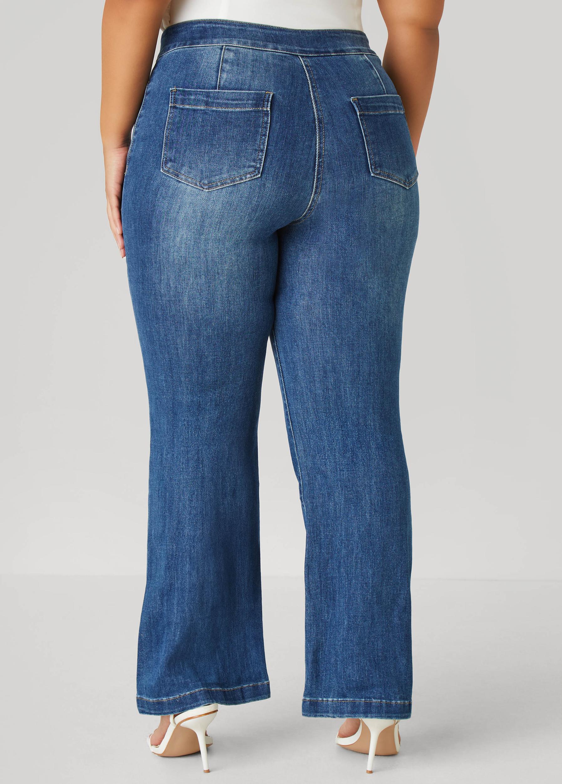 Plus Size Patch Pocket Flared Jeans Ashley Stewart Product Image