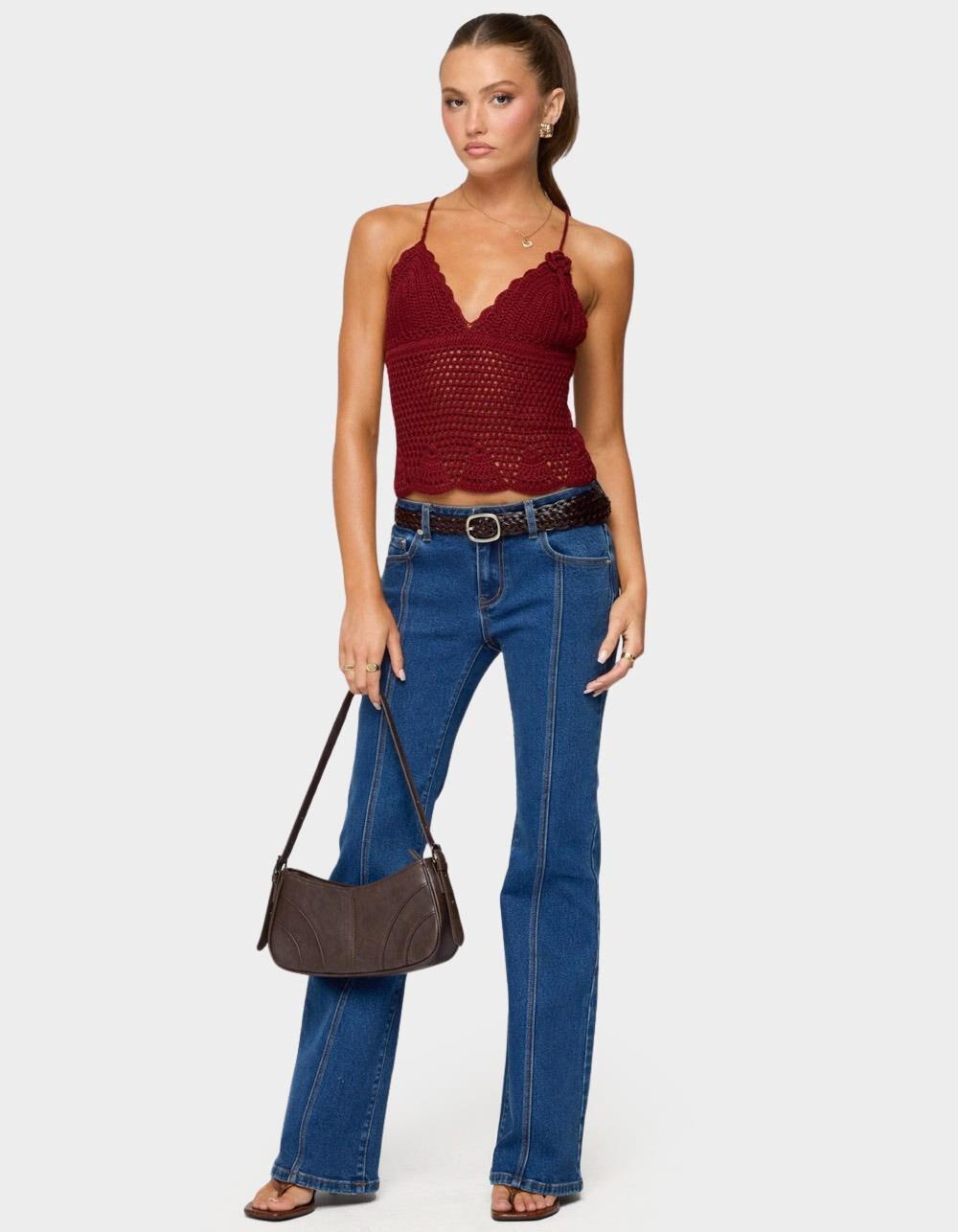 EDIKTED Delila Crochet V-Neck Top - DK RED Product Image